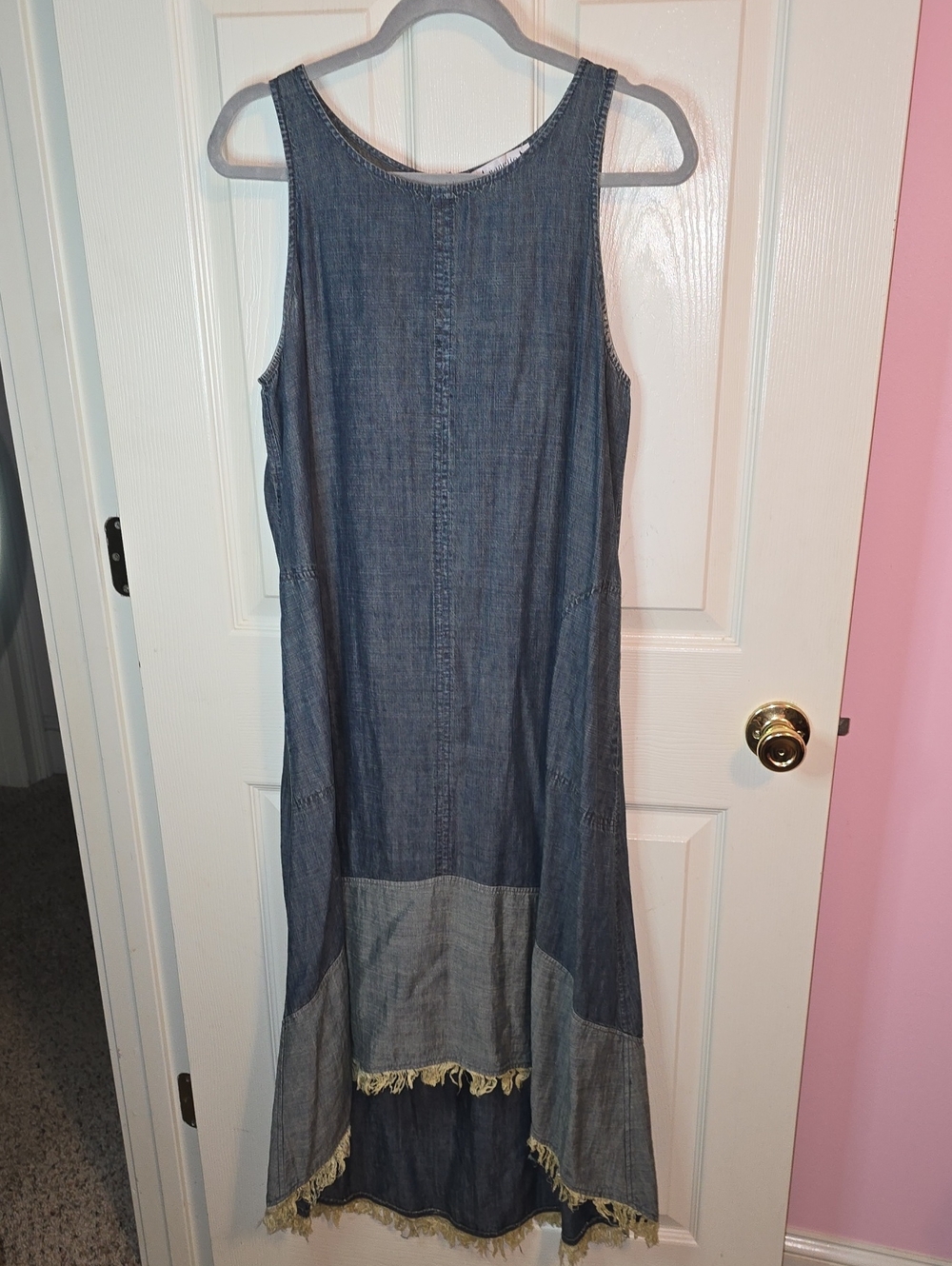 Nanette Lepore Chambray Maxi Dress in Blue with Fringe